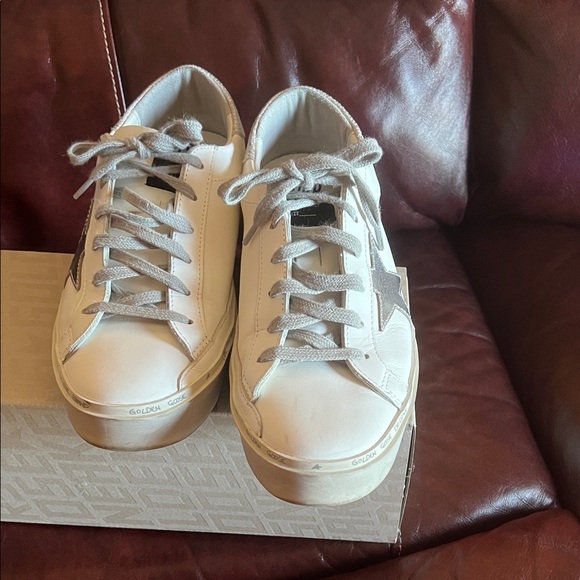 Golden Goose Hi Star White and Silver Sneakers - Picture 5 of 6